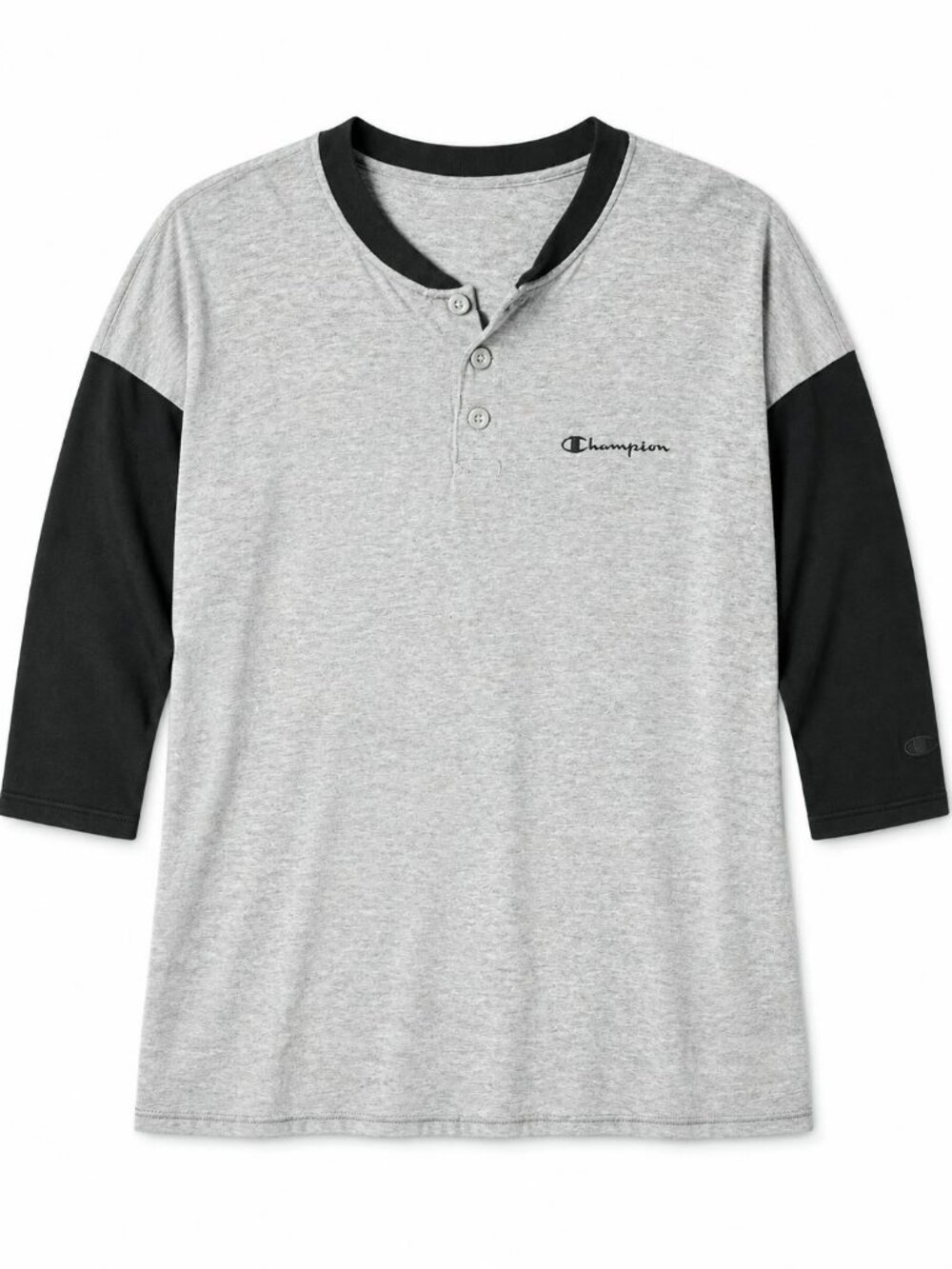 Champion Raglan Tee 3/4 Sleeve Heather Gray Black